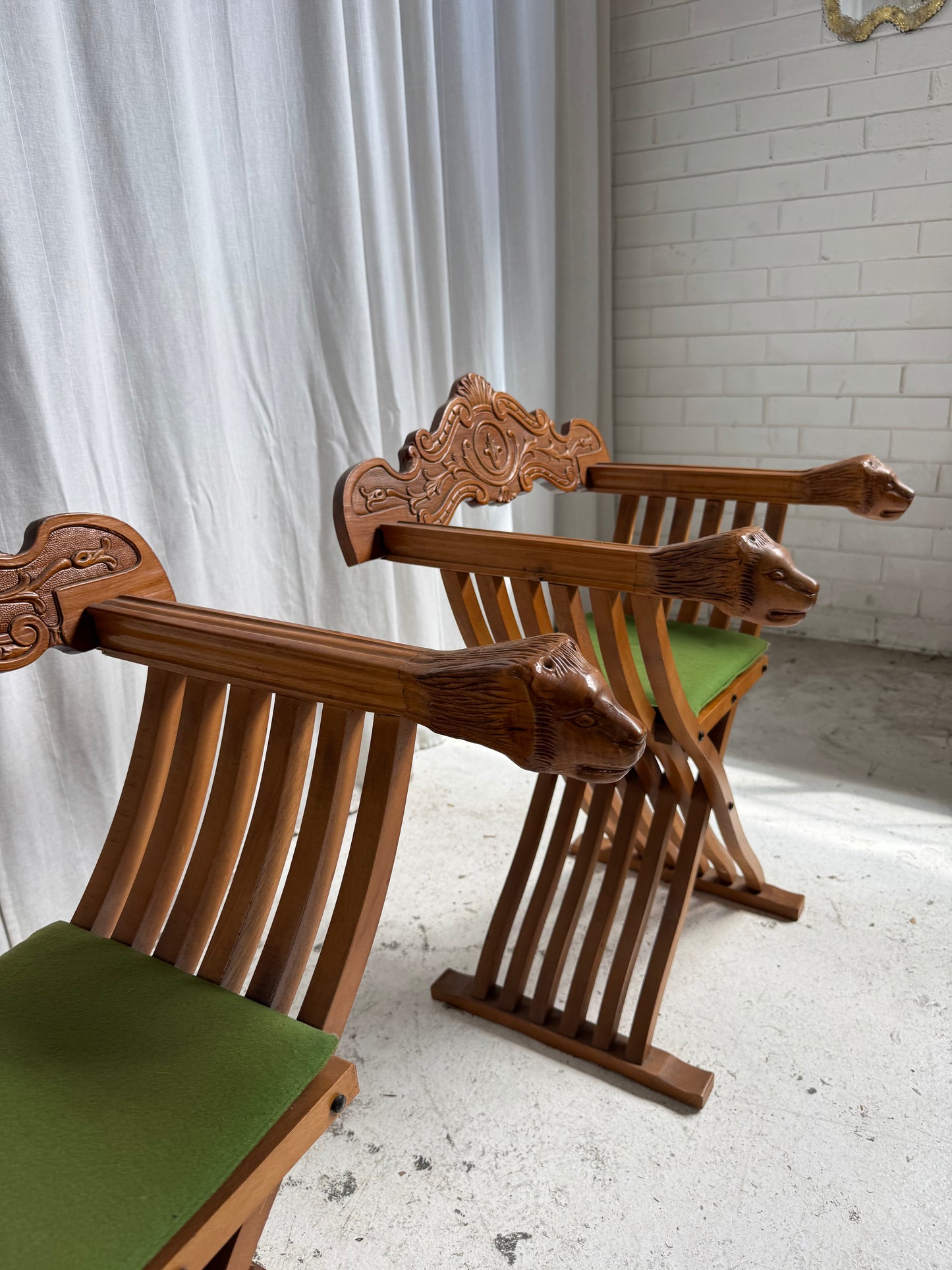 Vintage Savonarola Lion Head Folding Chess Table/Chairs Set