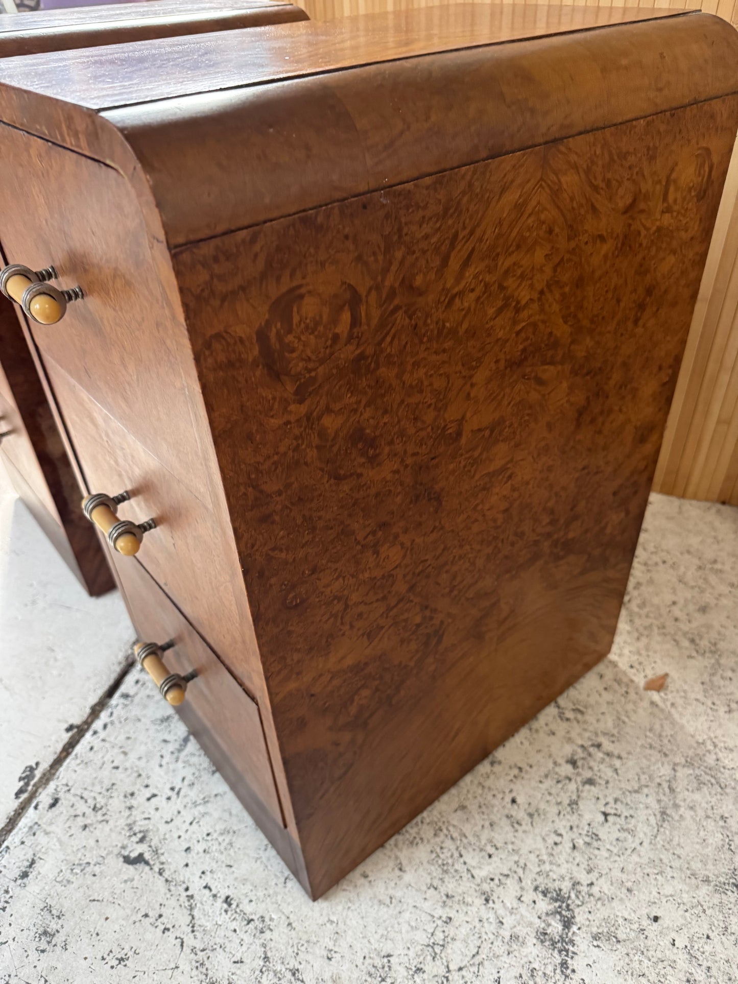 Vintage Burl Wood Bedside Tables - Pair