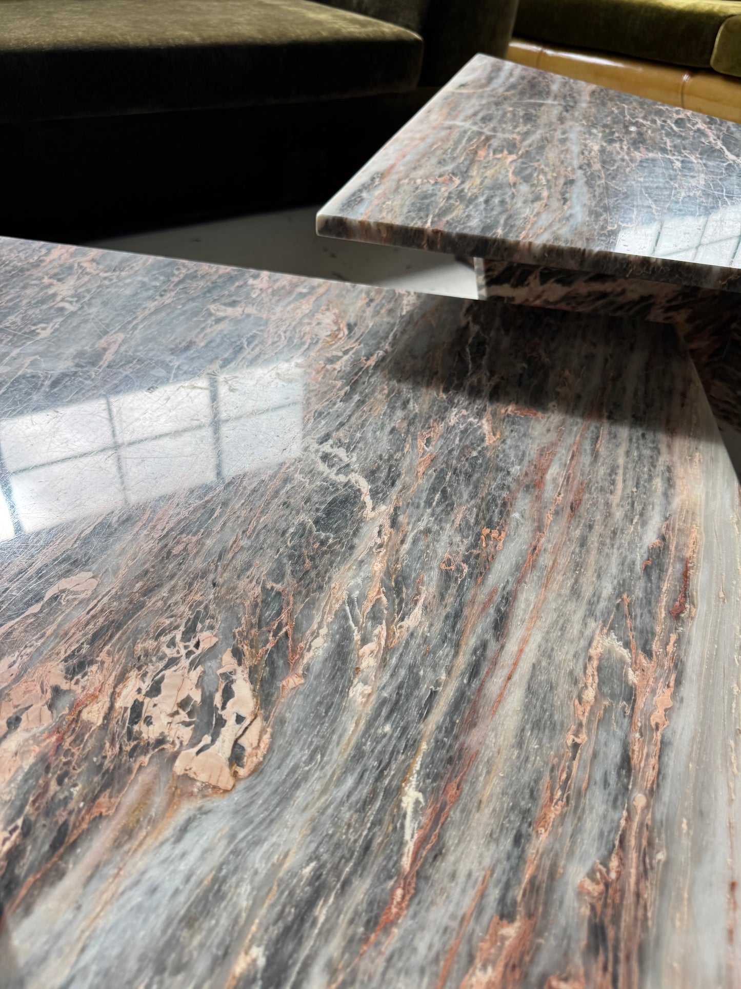 Two Piece Sculptural Marble Triangle Coffee Table Set