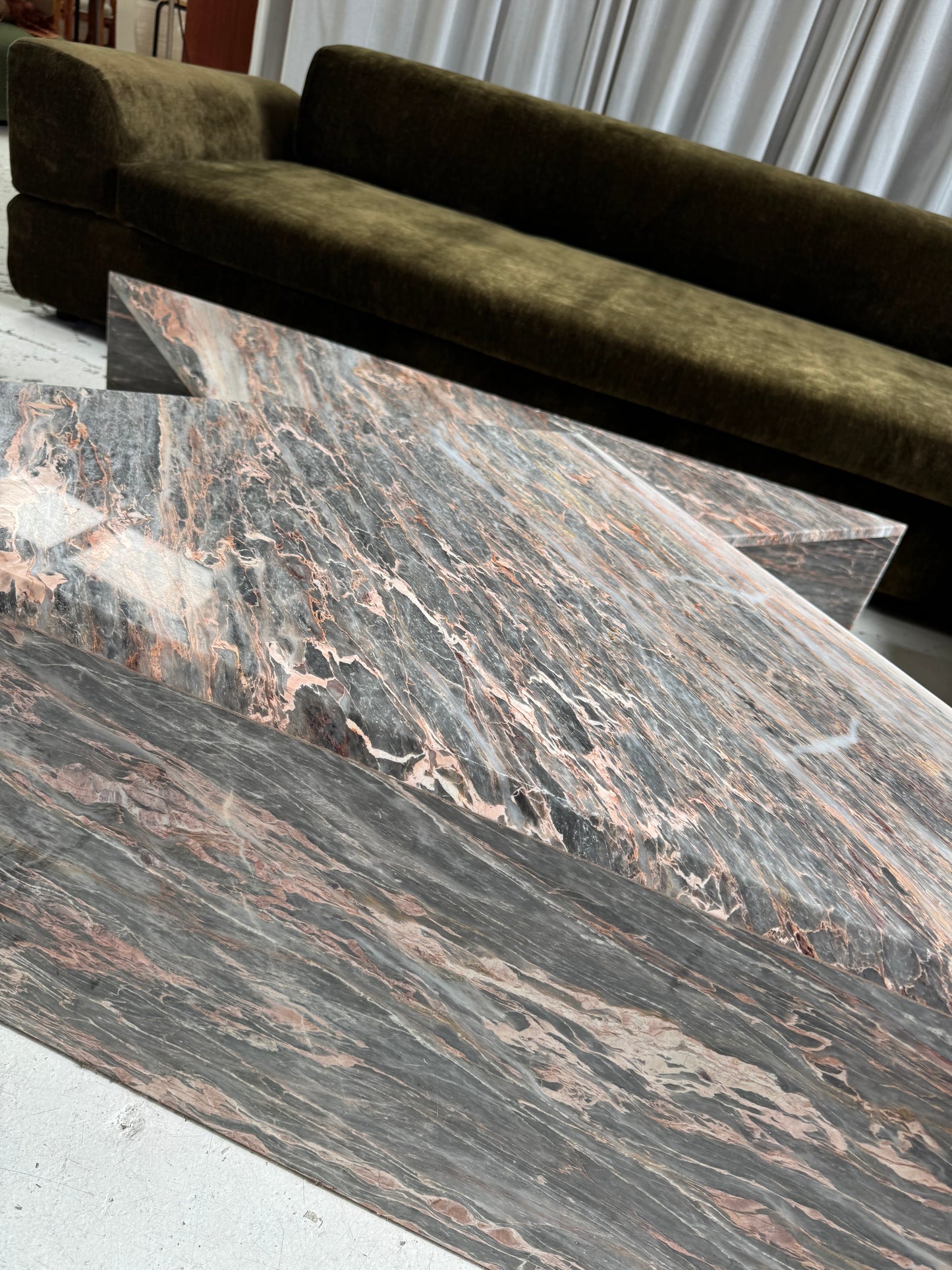 Two Piece Sculptural Marble Triangle Coffee Table Set