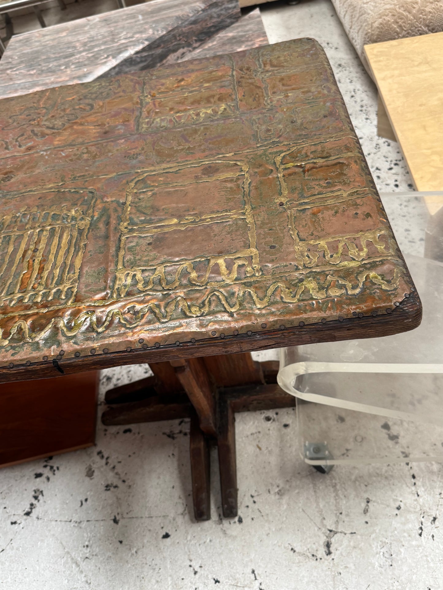 Vintage Copper & Brass Brutalist Table