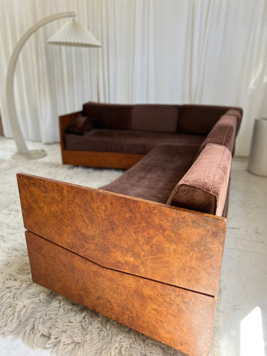 Vintage Burl Frame Modular Sofa