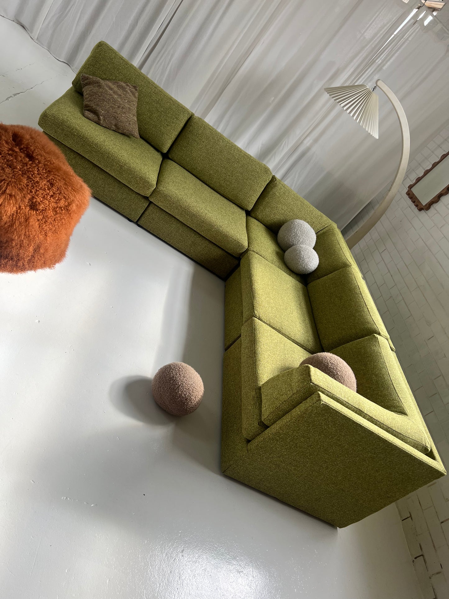 Green Boucle Modular Sofa Set
