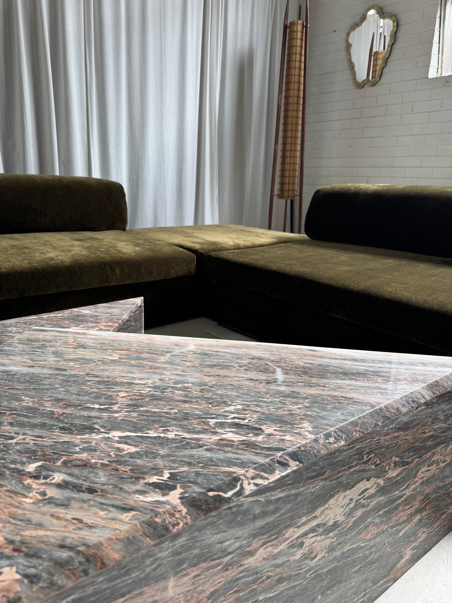 Two Piece Sculptural Marble Triangle Coffee Table Set