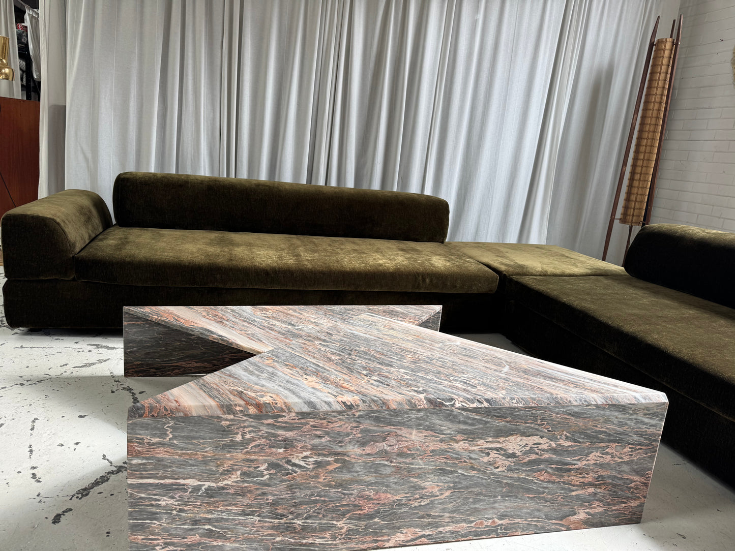 Two Piece Sculptural Marble Triangle Coffee Table Set
