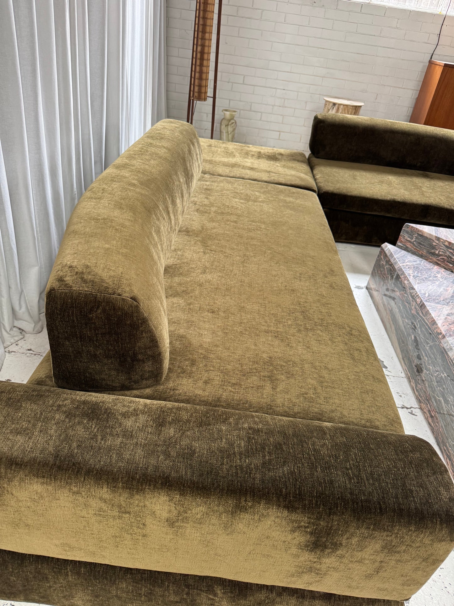 Custom Large Modular Sofa - Bark Velvet