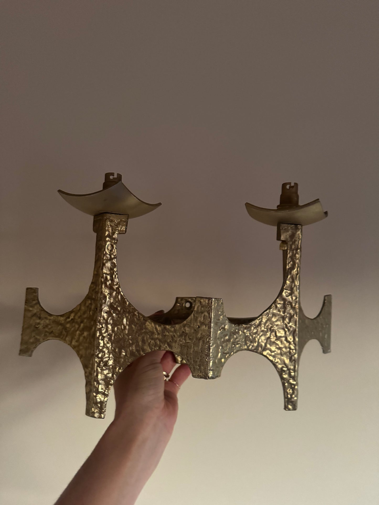 Brutalist Brass Sconces by Moe Bridge