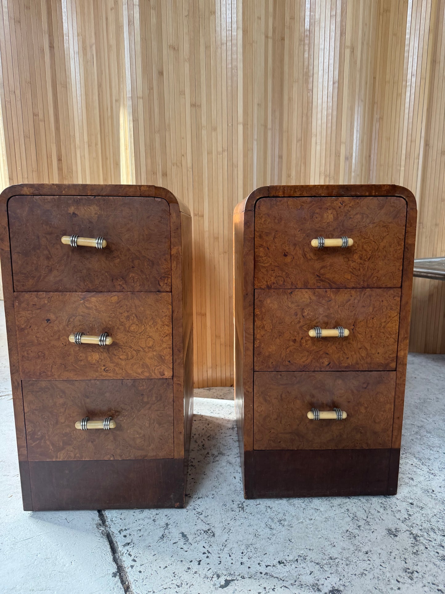Vintage Burl Wood Bedside Tables - Pair