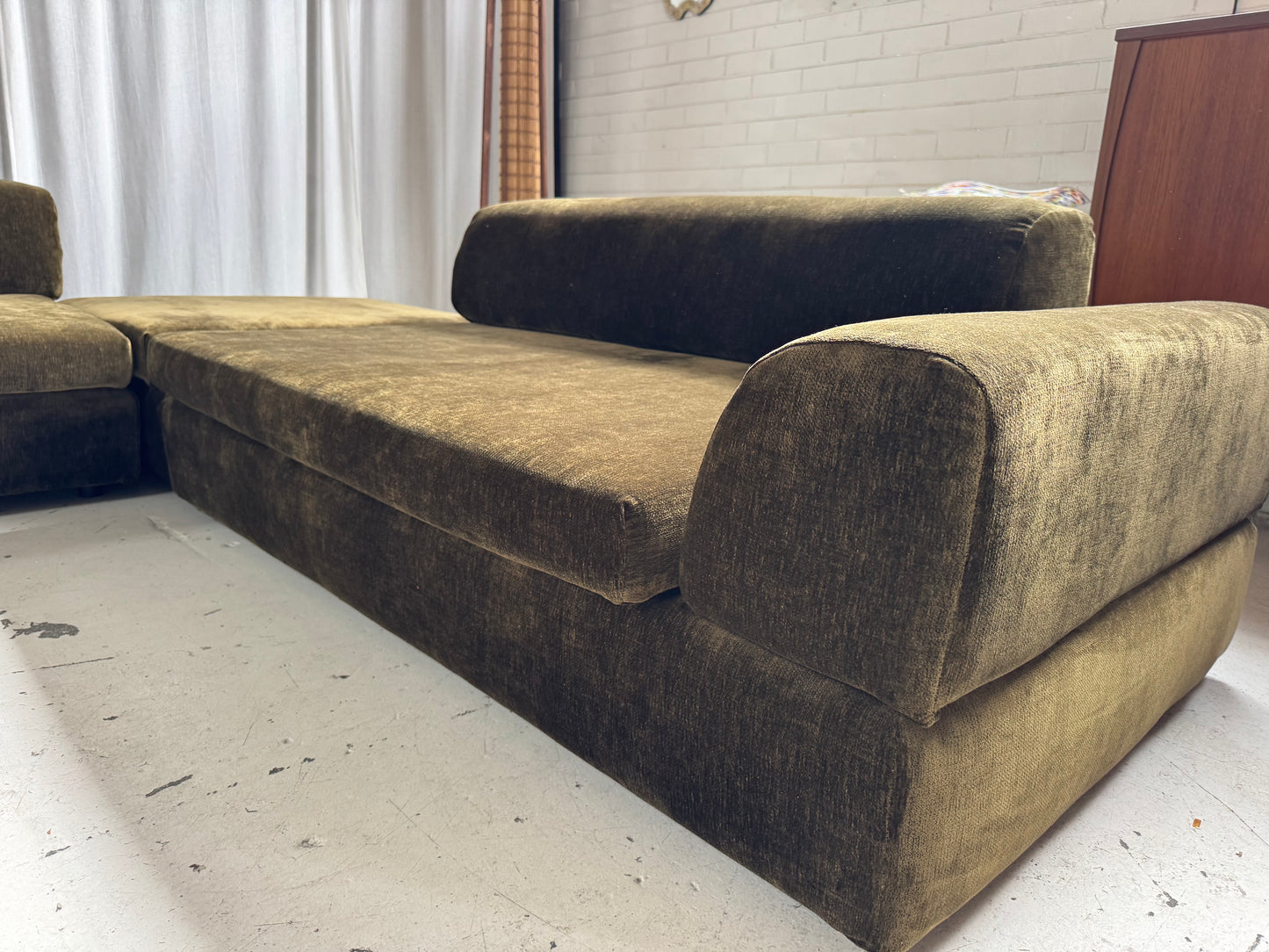 Custom Large Modular Sofa - Bark Velvet