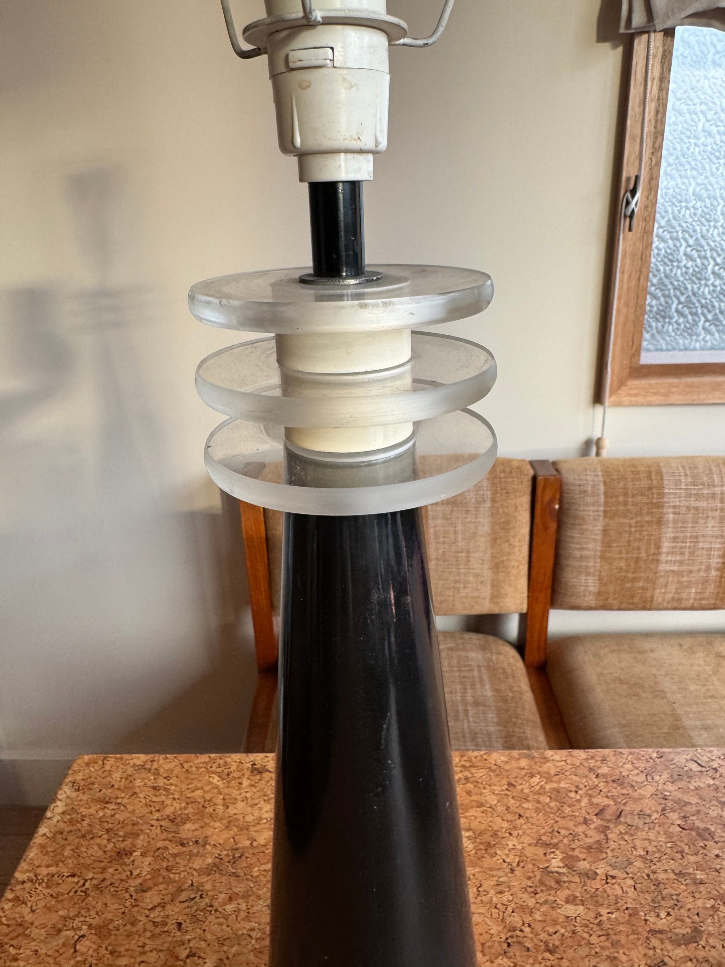 Vintage Lucite Black Ceramic Lamp