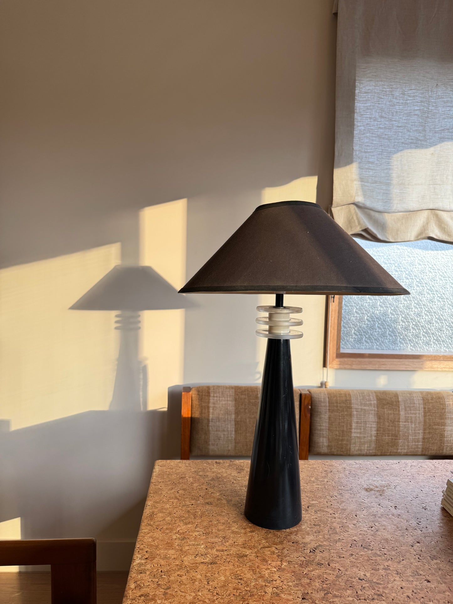 Vintage Lucite Black Ceramic Lamp