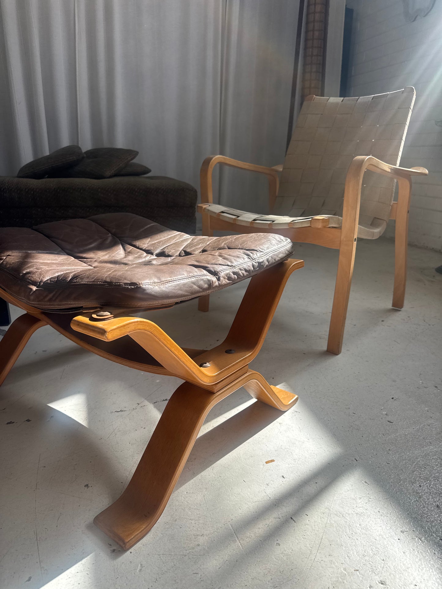 Mid Century Leather Ottoman