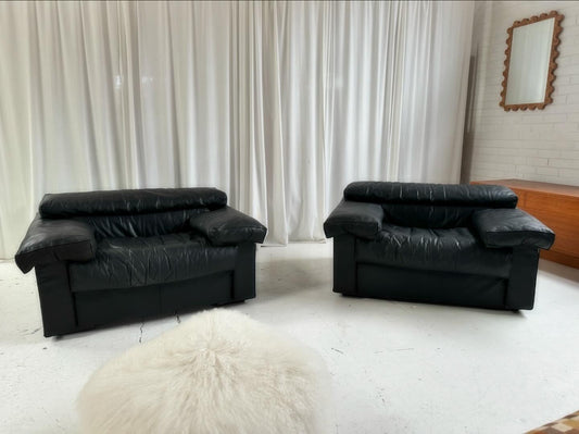 Erasmo Leathers Armchairs by Tobia Scarpa for B&B Italia, 1970s