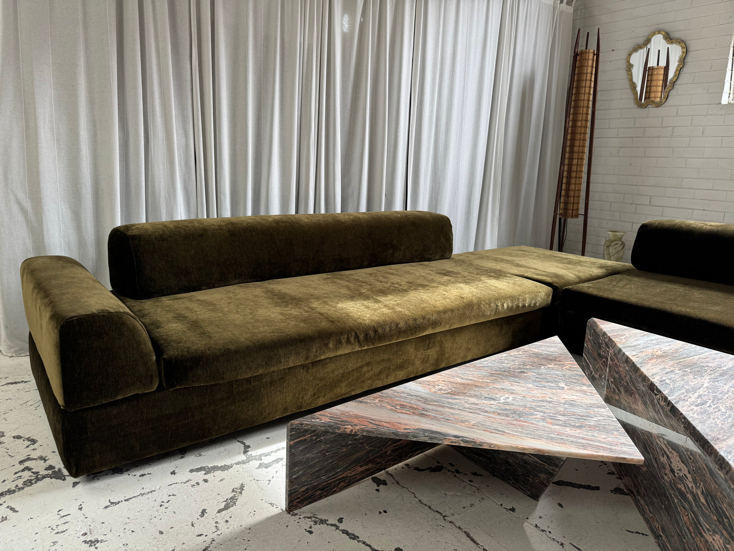 Custom Large Modular Sofa - Bark Velvet