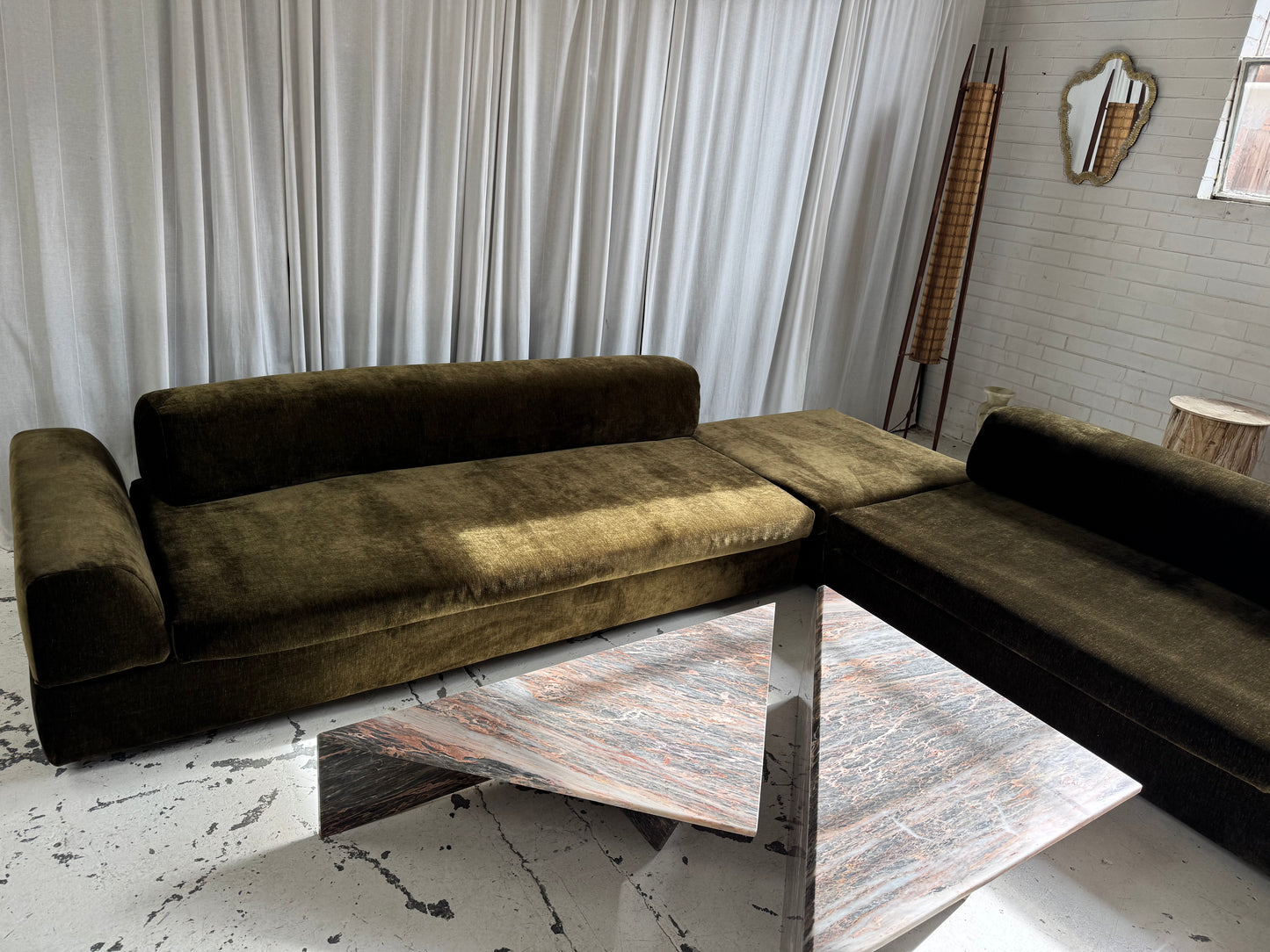Custom Large Modular Sofa - Bark Velvet