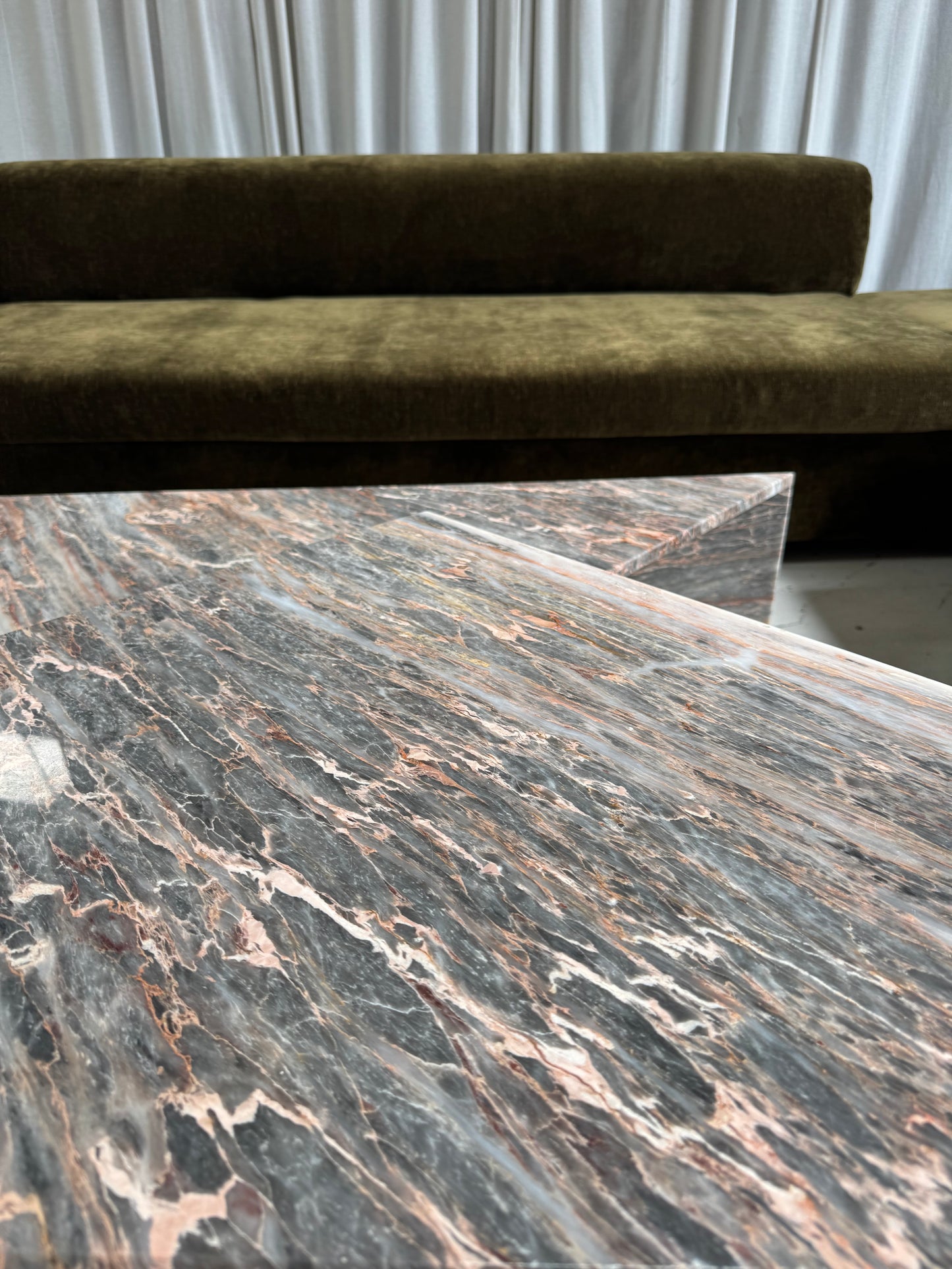 Two Piece Sculptural Marble Triangle Coffee Table Set