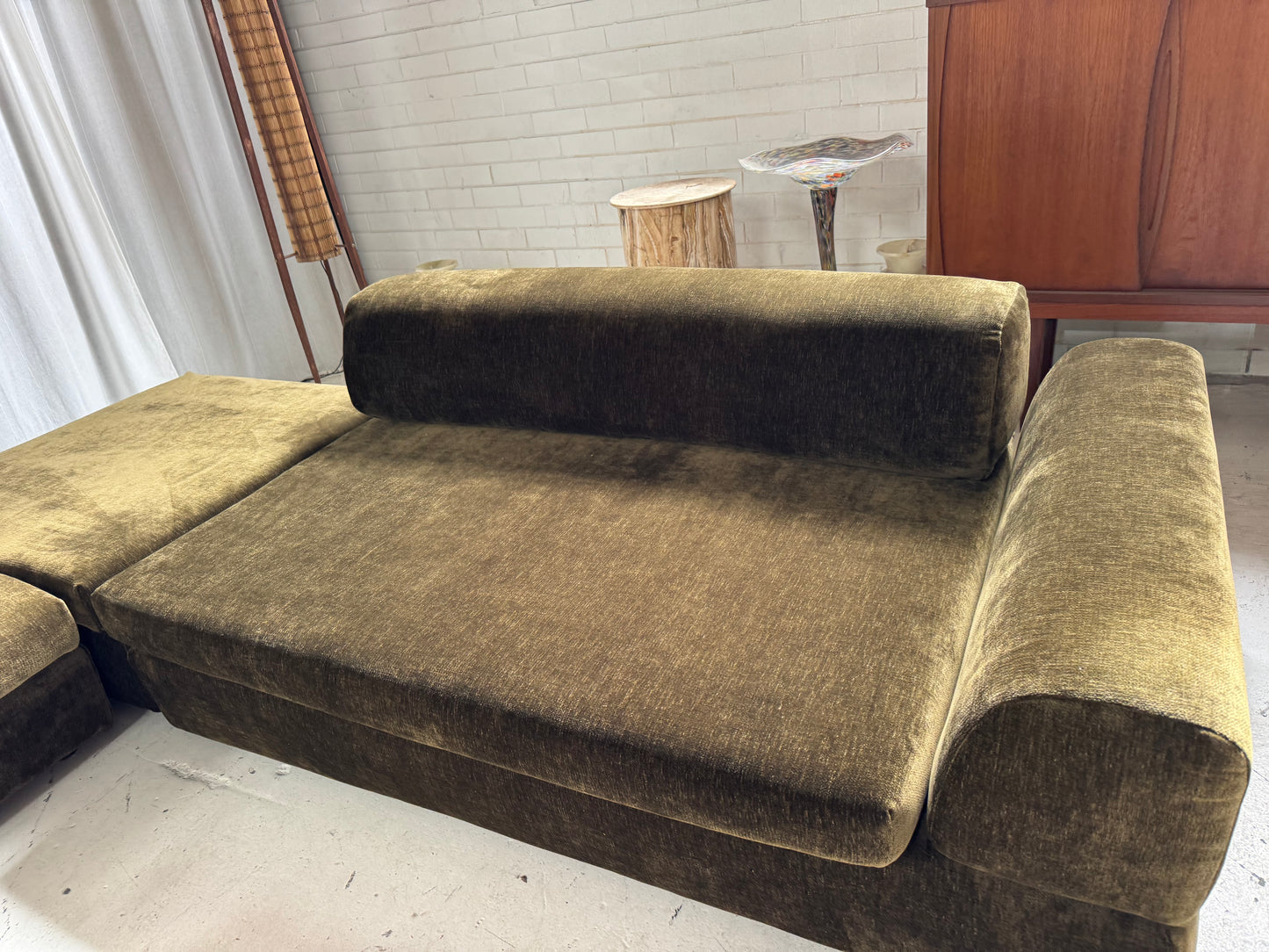 Custom Large Modular Sofa - Bark Velvet