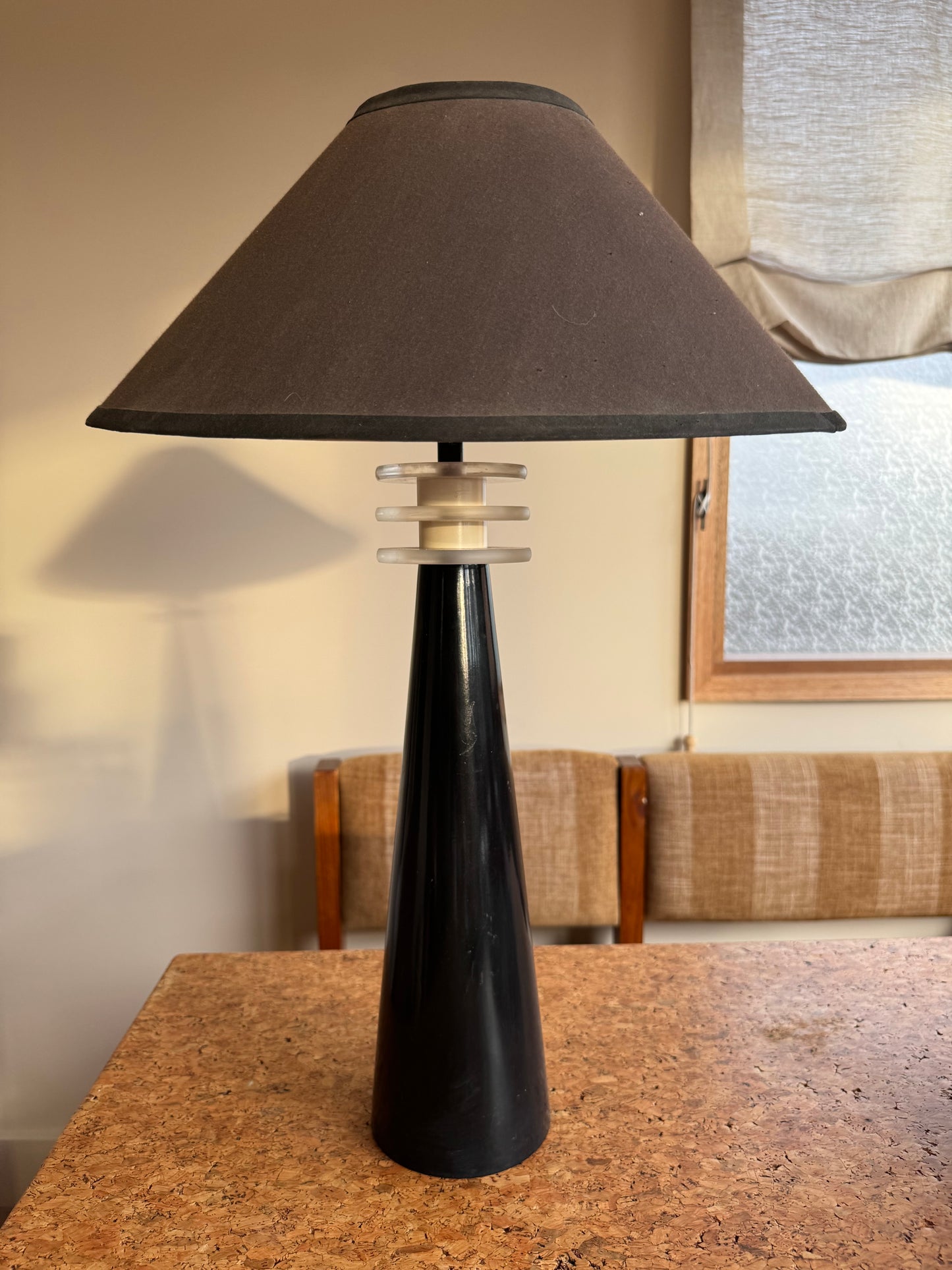 Vintage Lucite Black Ceramic Lamp