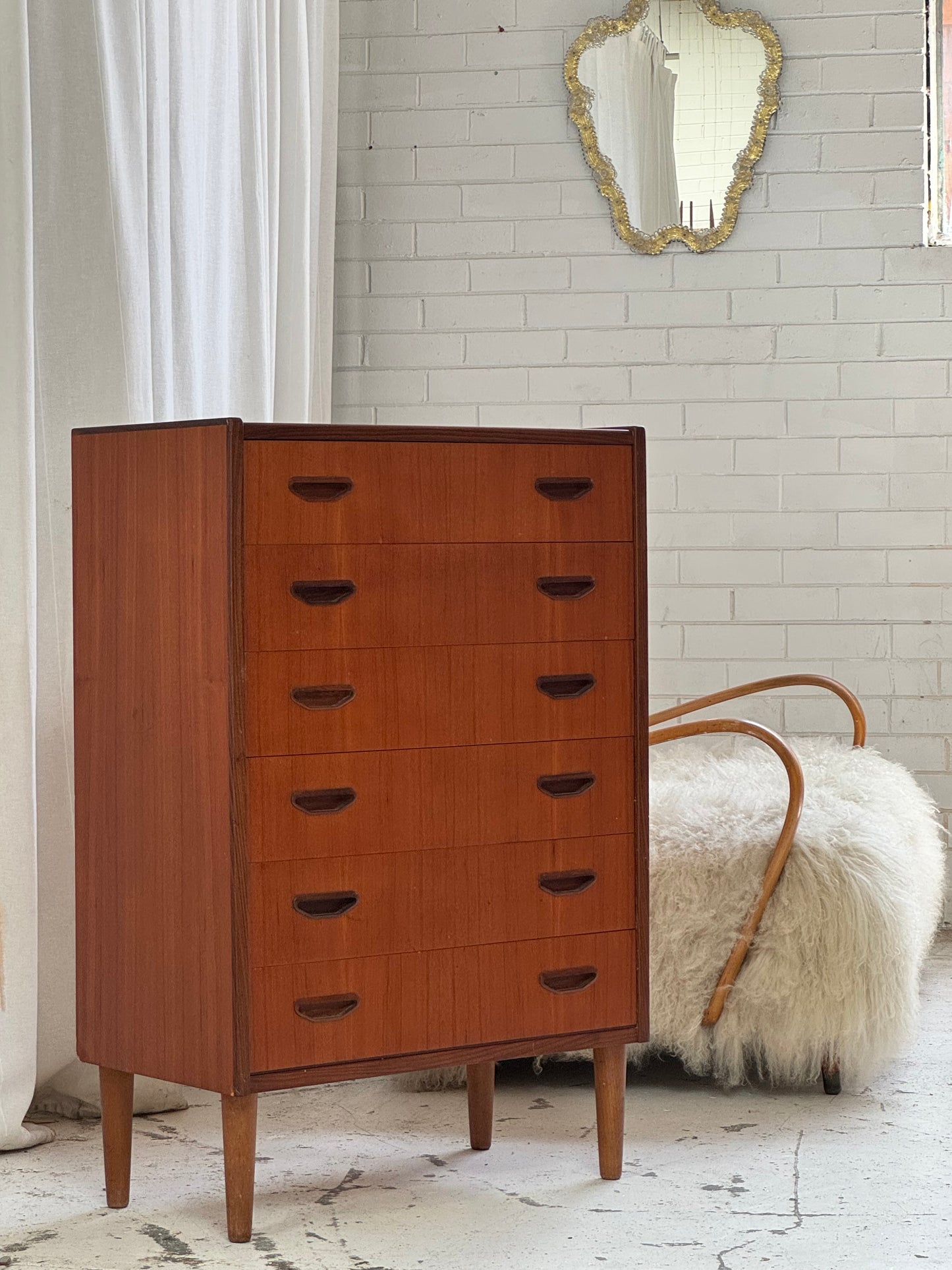P. Westergaard Slimline Danish Tall Boy Drawers