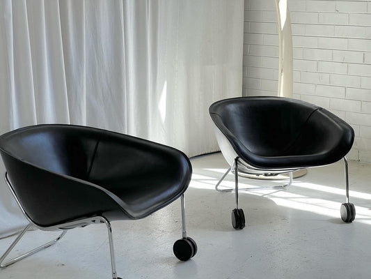 Mart by Antonio Citterio for B&B Italia Black Leather and Chome Armchair