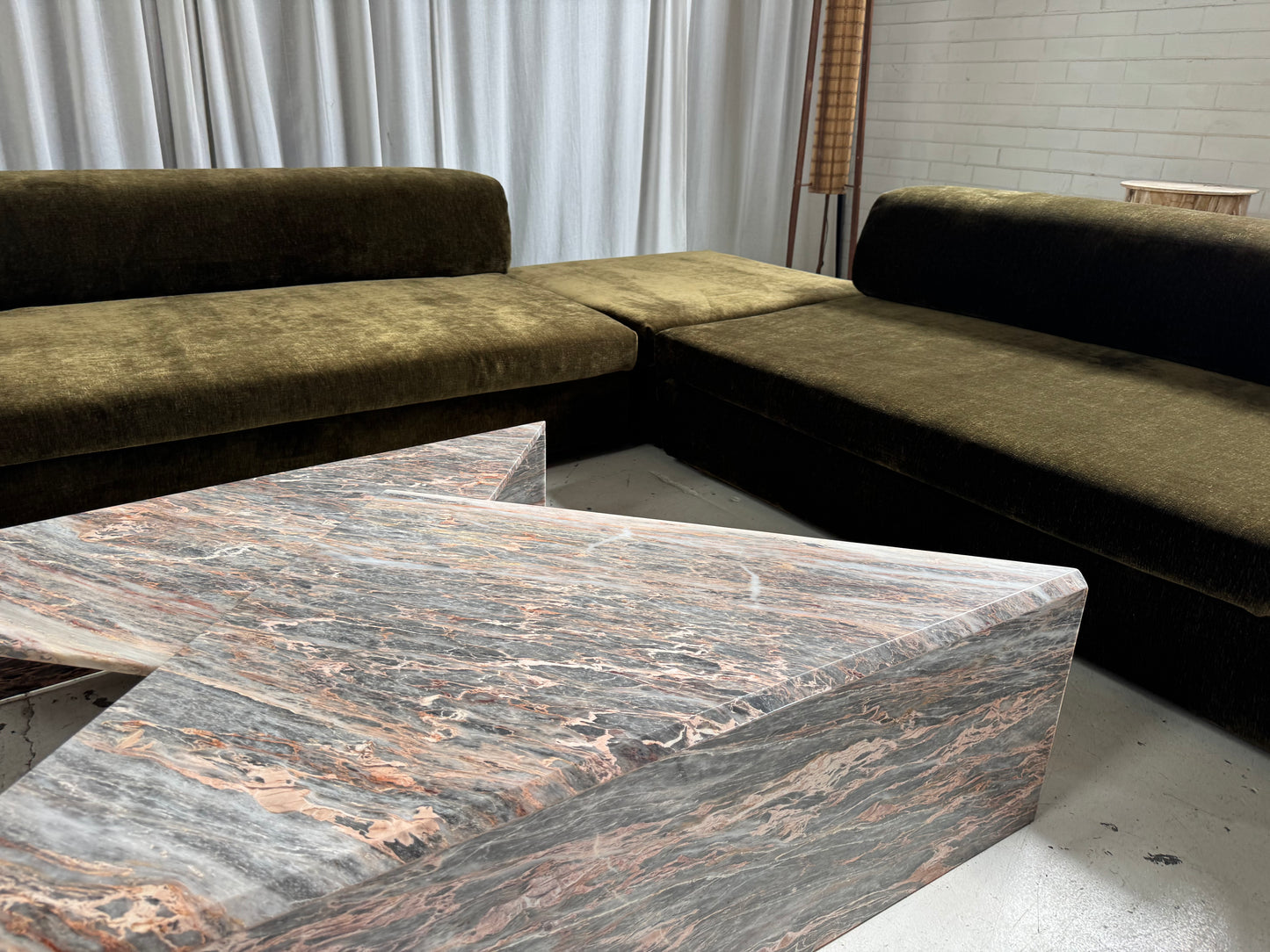 Two Piece Sculptural Marble Triangle Coffee Table Set
