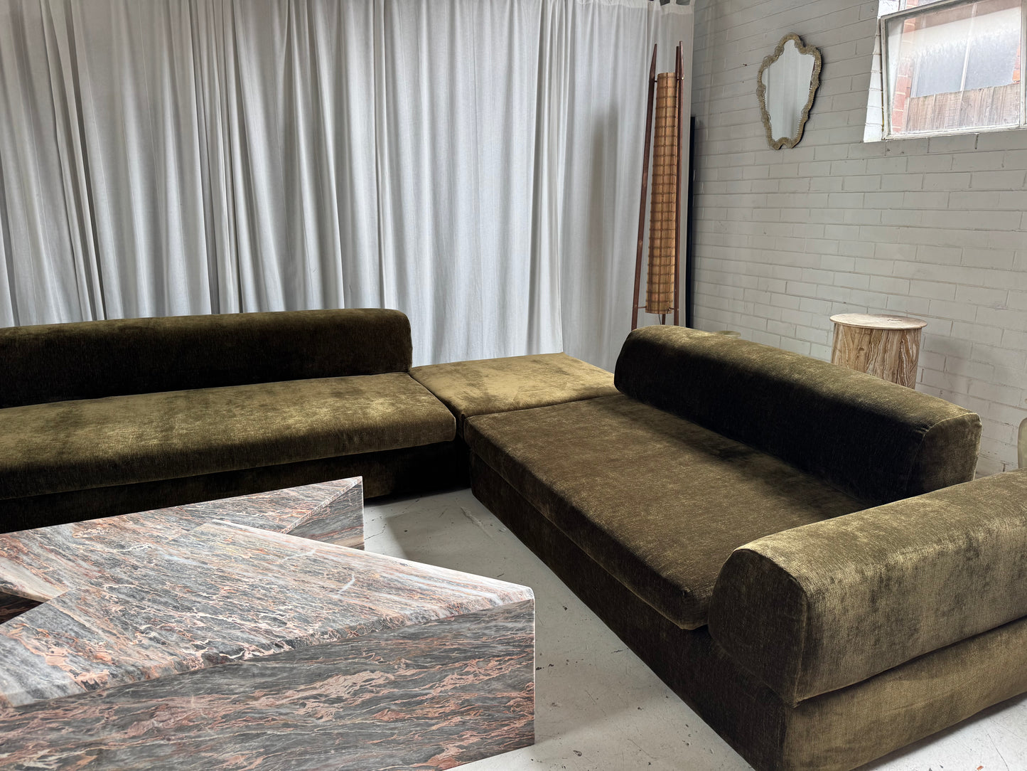 Custom Large Modular Sofa - Bark Velvet