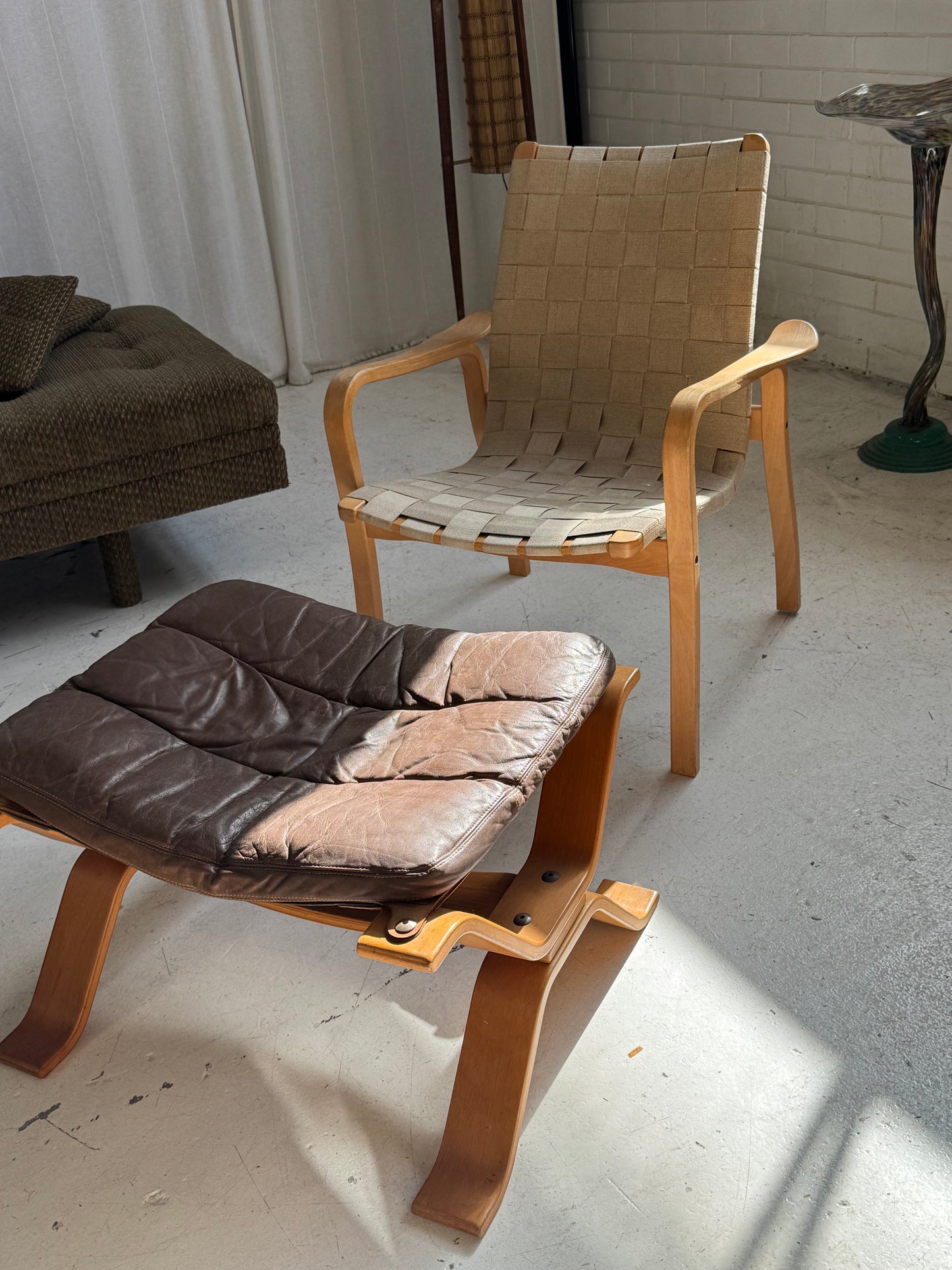 Mid Century Leather Ottoman