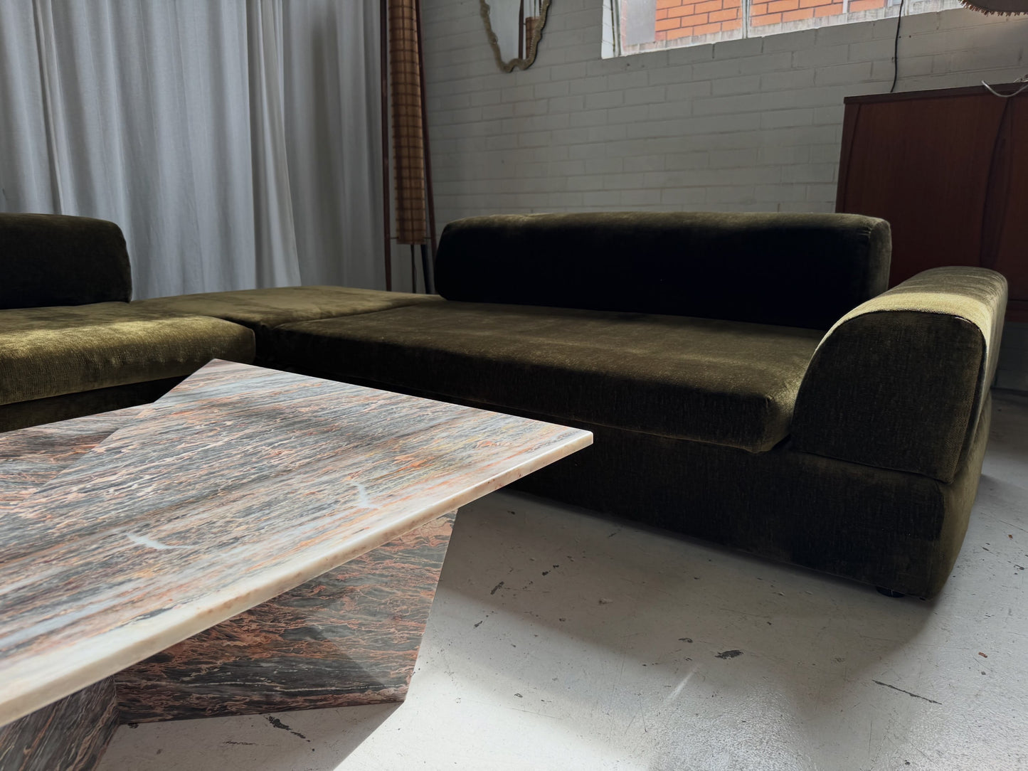 Custom Large Modular Sofa - Bark Velvet