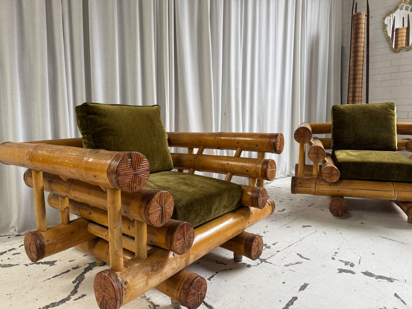 Vintage Jumbo Bamboo Armchairs x 2