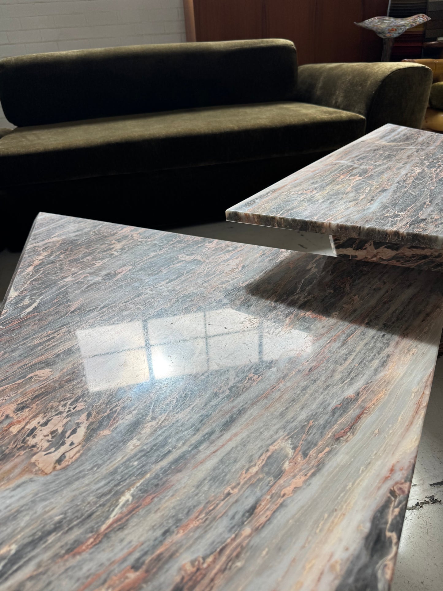 Two Piece Sculptural Marble Triangle Coffee Table Set