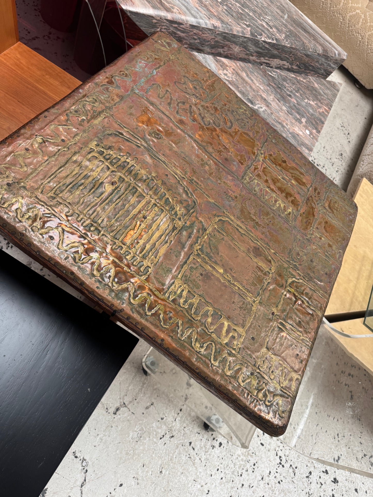 Vintage Copper & Brass Brutalist Table