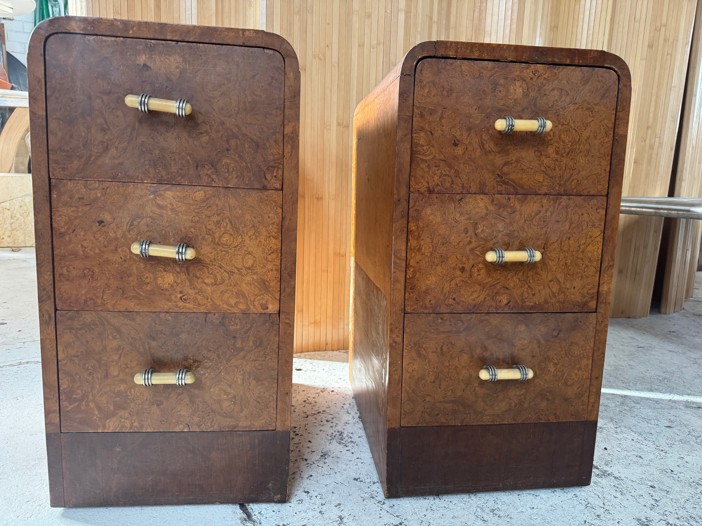 Vintage Burl Wood Bedside Tables - Pair