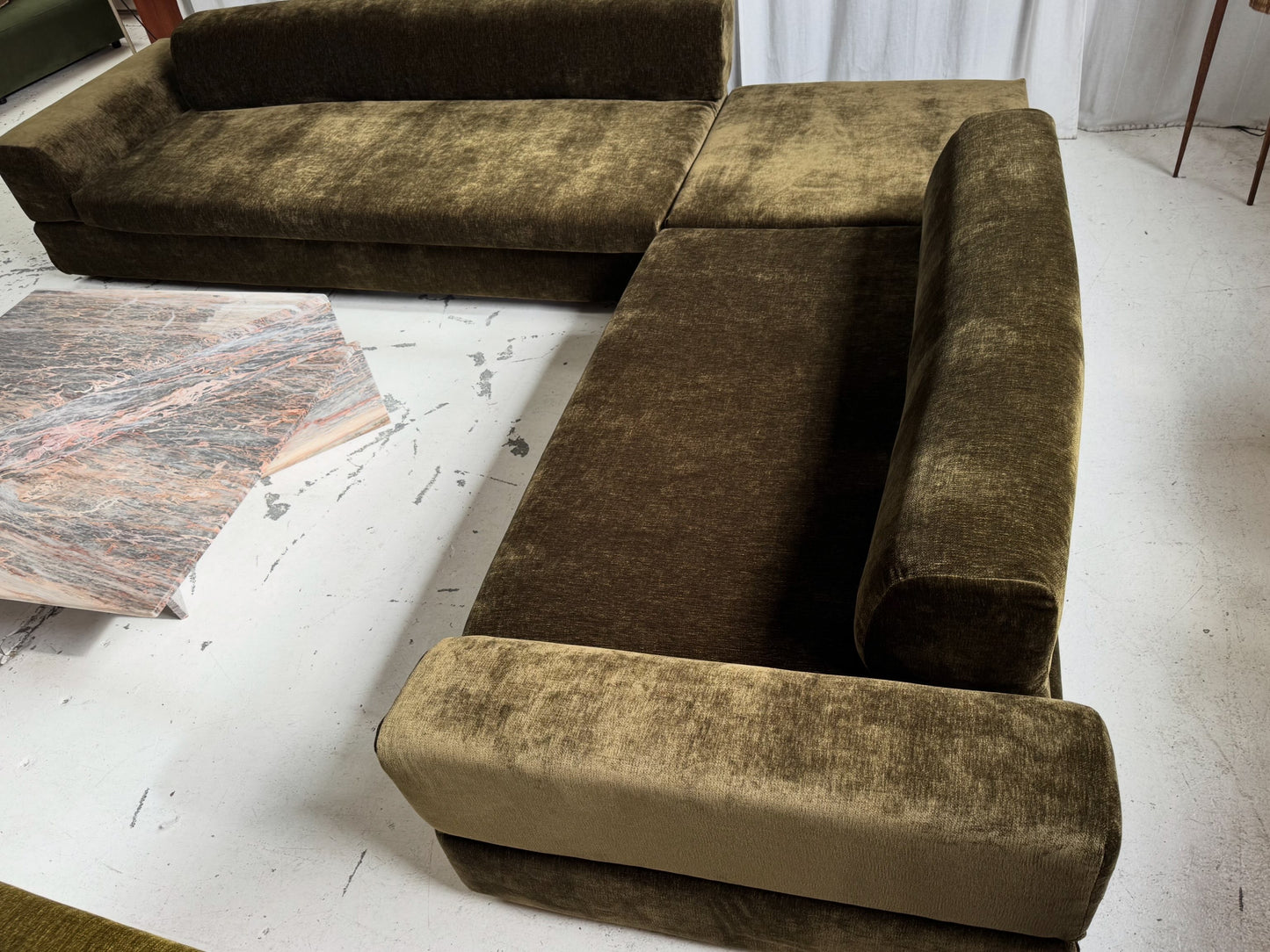 Custom Large Modular Sofa - Bark Velvet