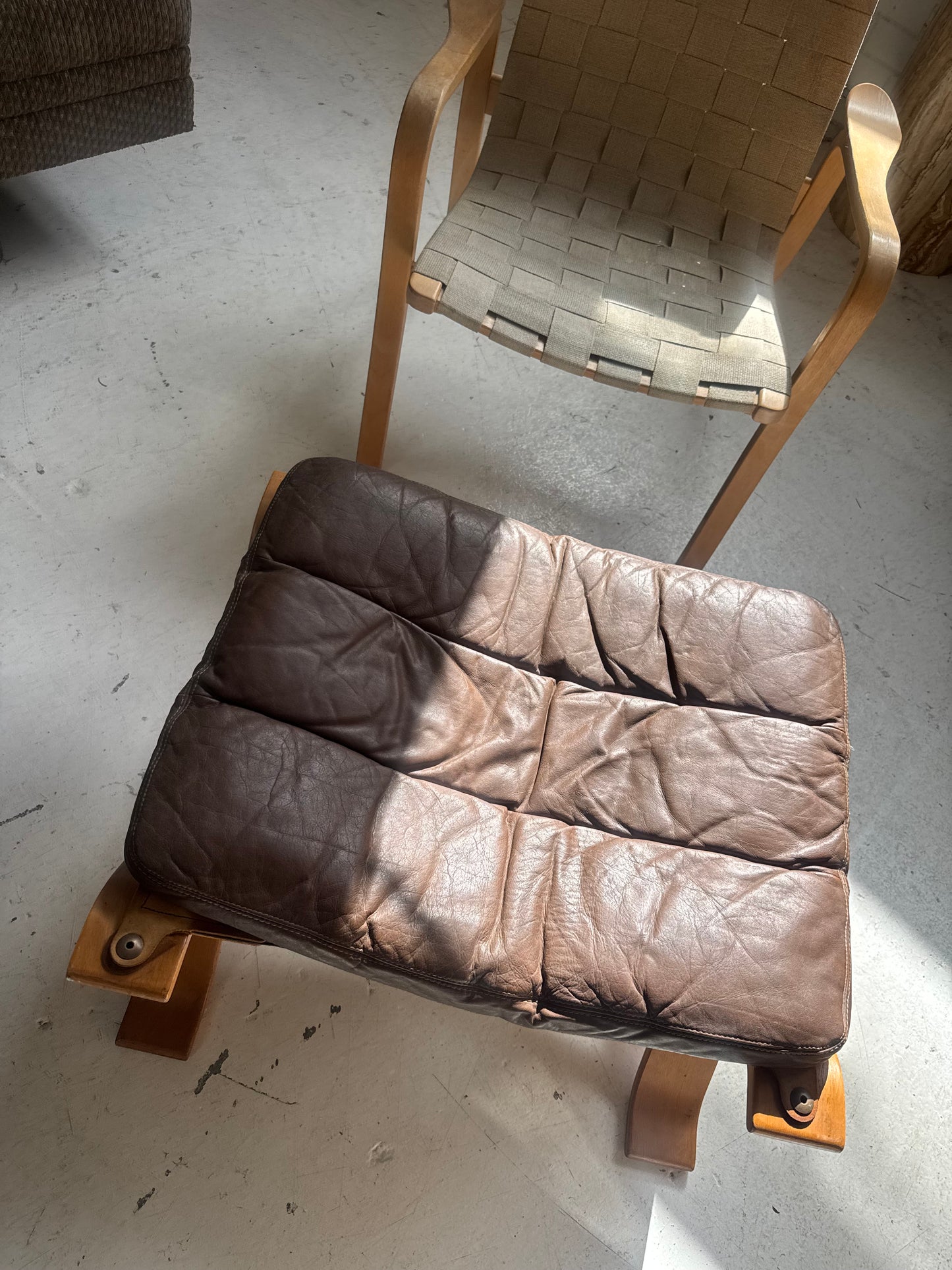 Mid Century Leather Ottoman