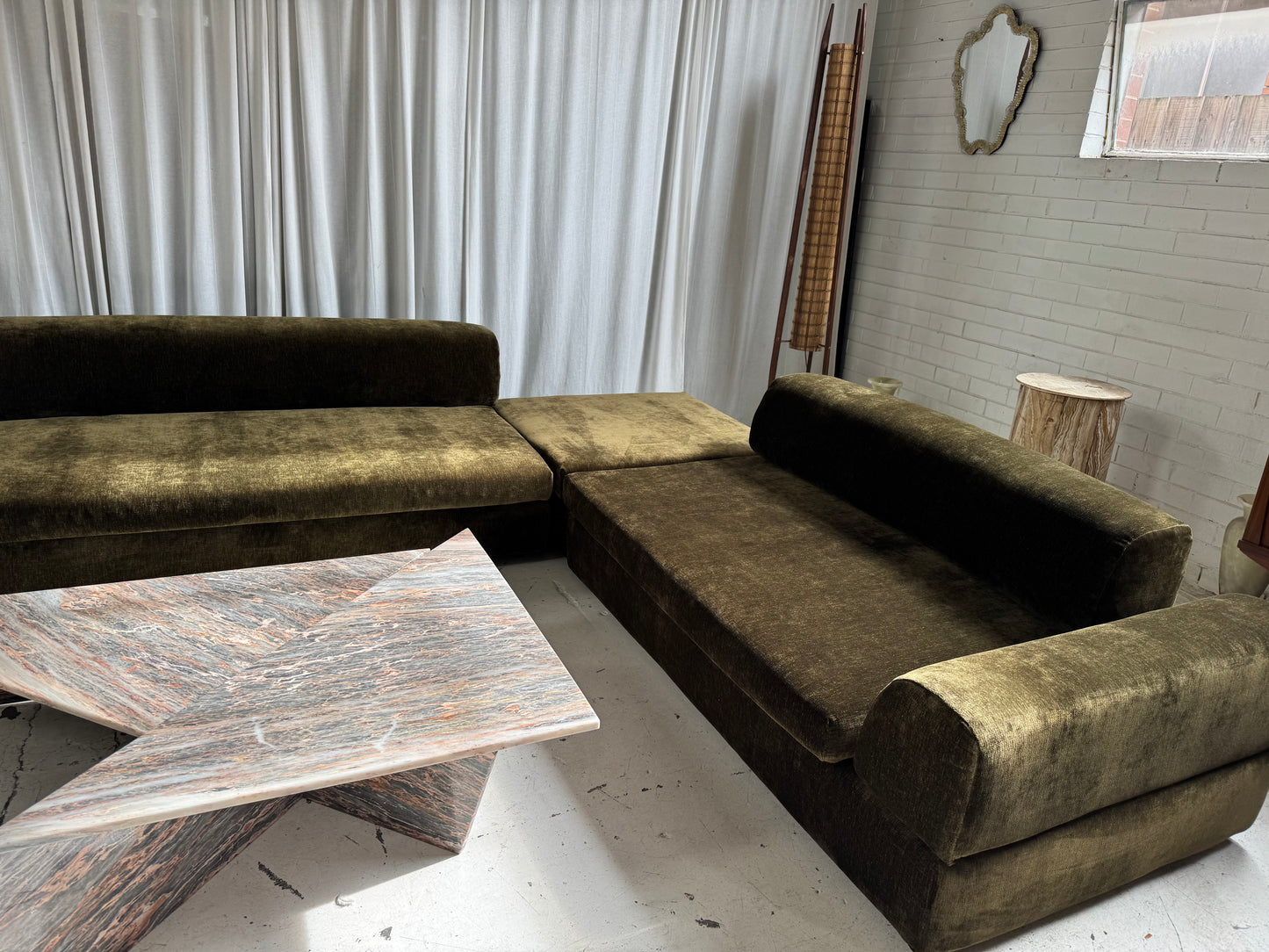 Custom Large Modular Sofa - Bark Velvet