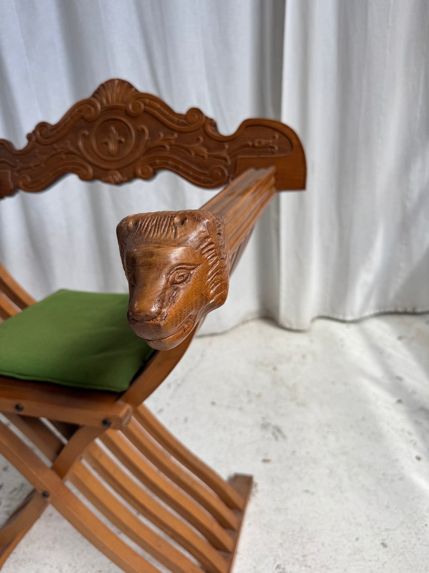 Vintage Savonarola Lion Head Folding Chess Table/Chairs Set