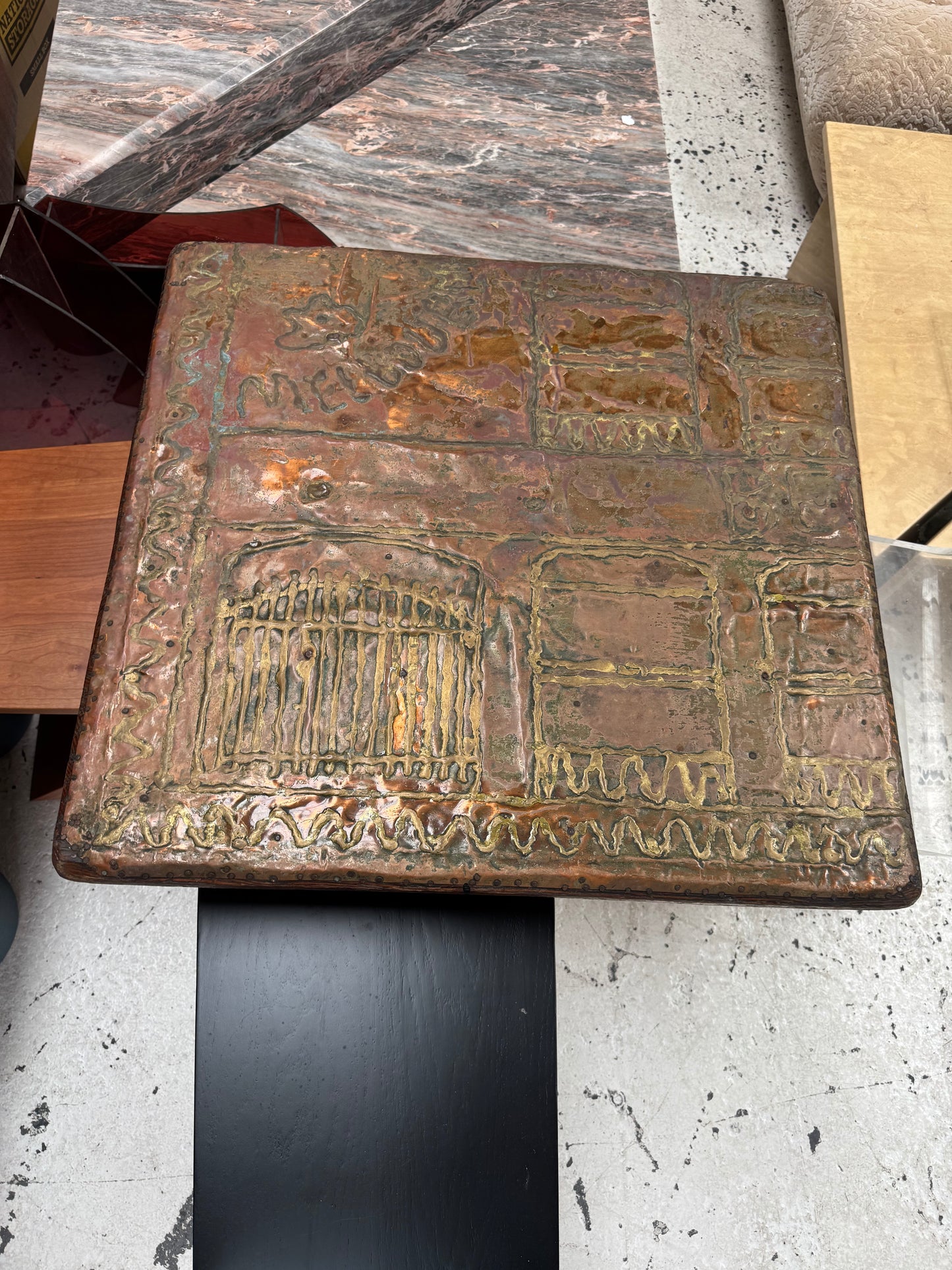 Vintage Copper & Brass Brutalist Table