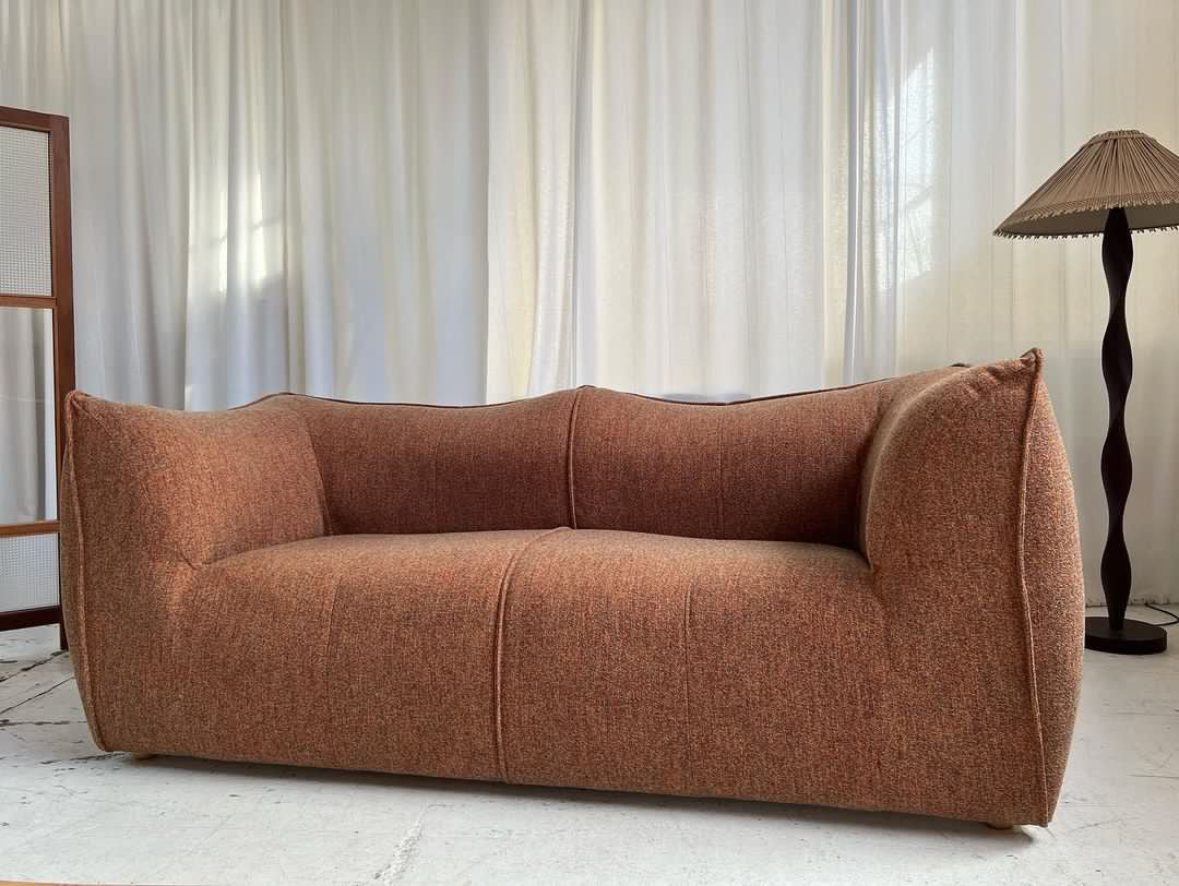 Vintage Pillowy Mix Boucle Three Seater Vintage Sofa