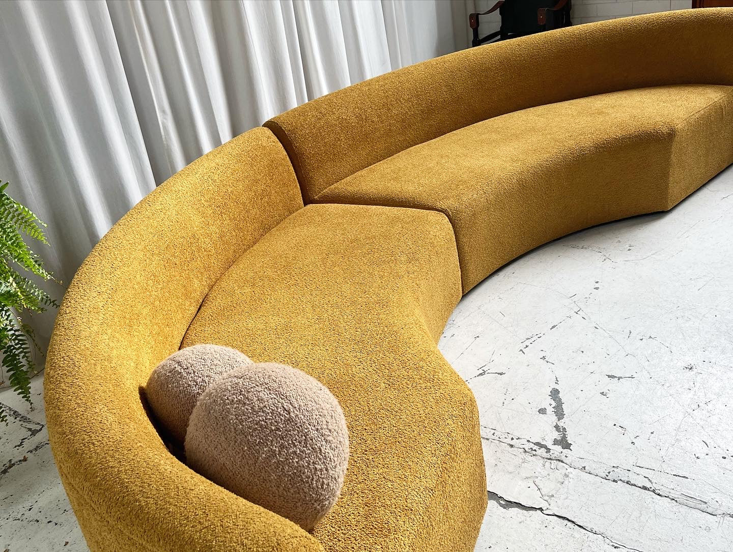 Two Piece Curved Mustard Sofa