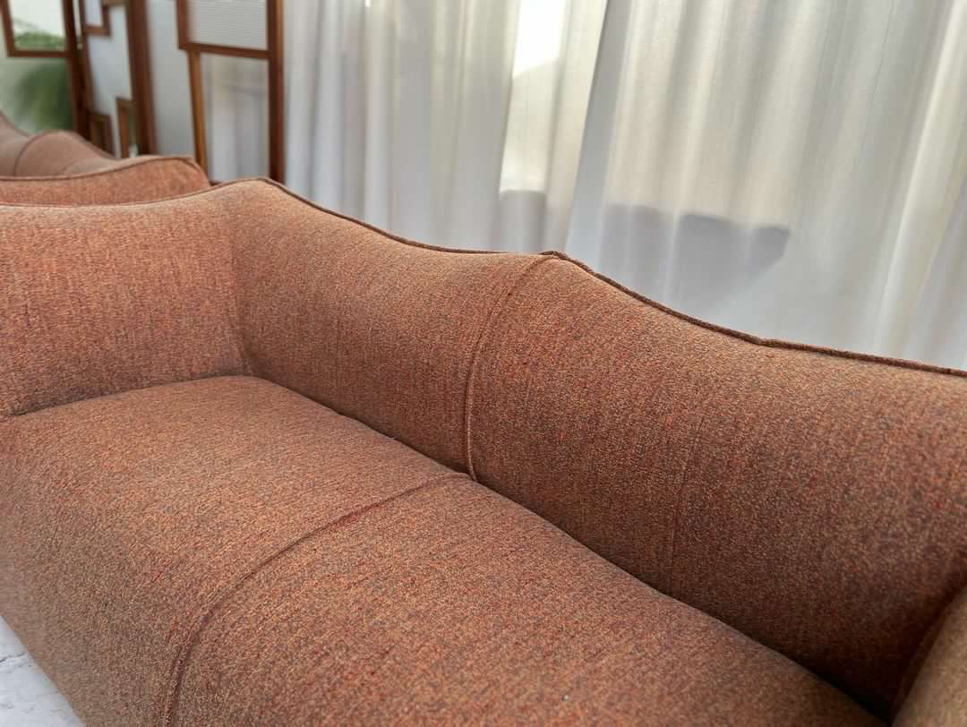 Vintage Pillowy Mix Boucle Three Seater Vintage Sofa