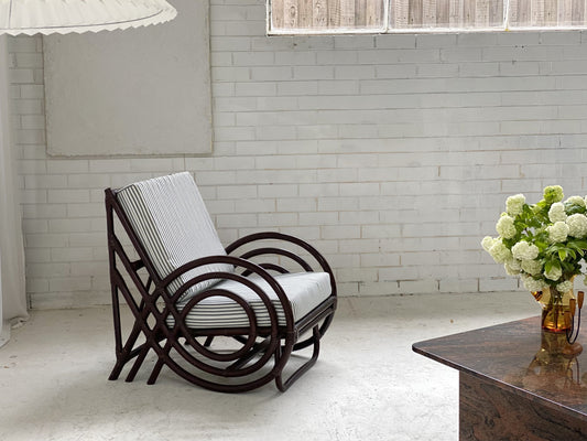 Dark Bamboo Armchair - Green Stripe