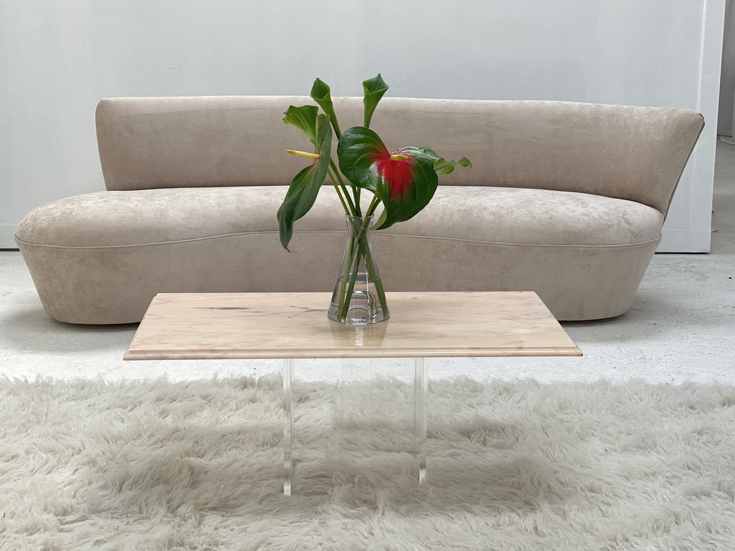 Pink Marble Lucite Floating Coffee Table