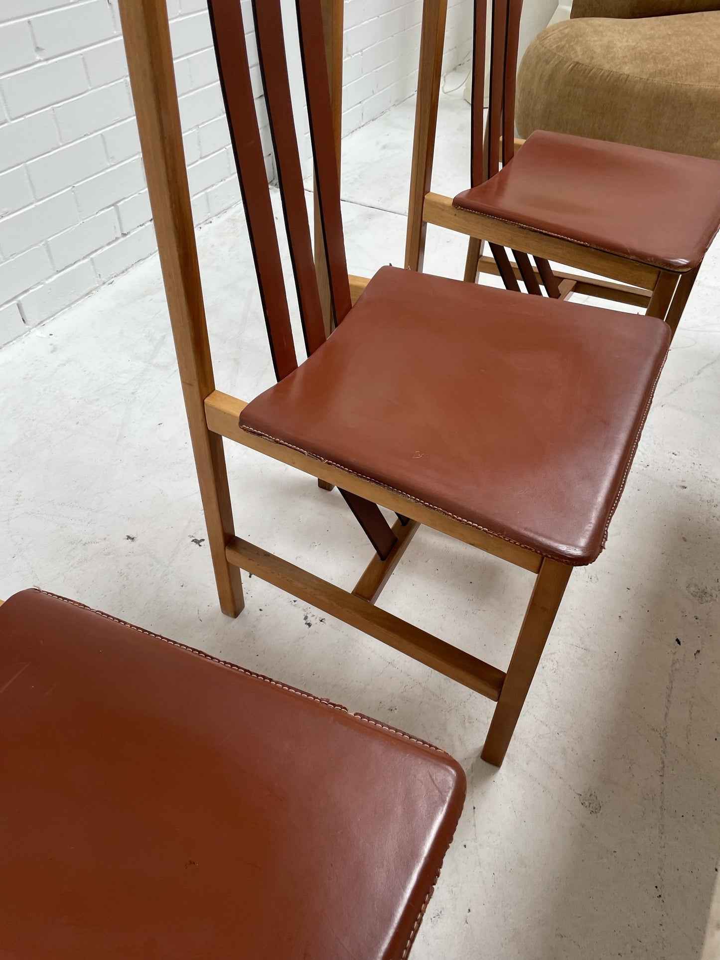 Leather High Back Vintage Chairs x 4