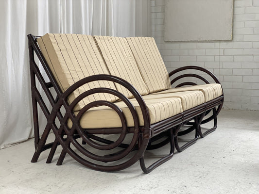 Dark Bamboo 3 Seater Sofa - Coffee Stripe