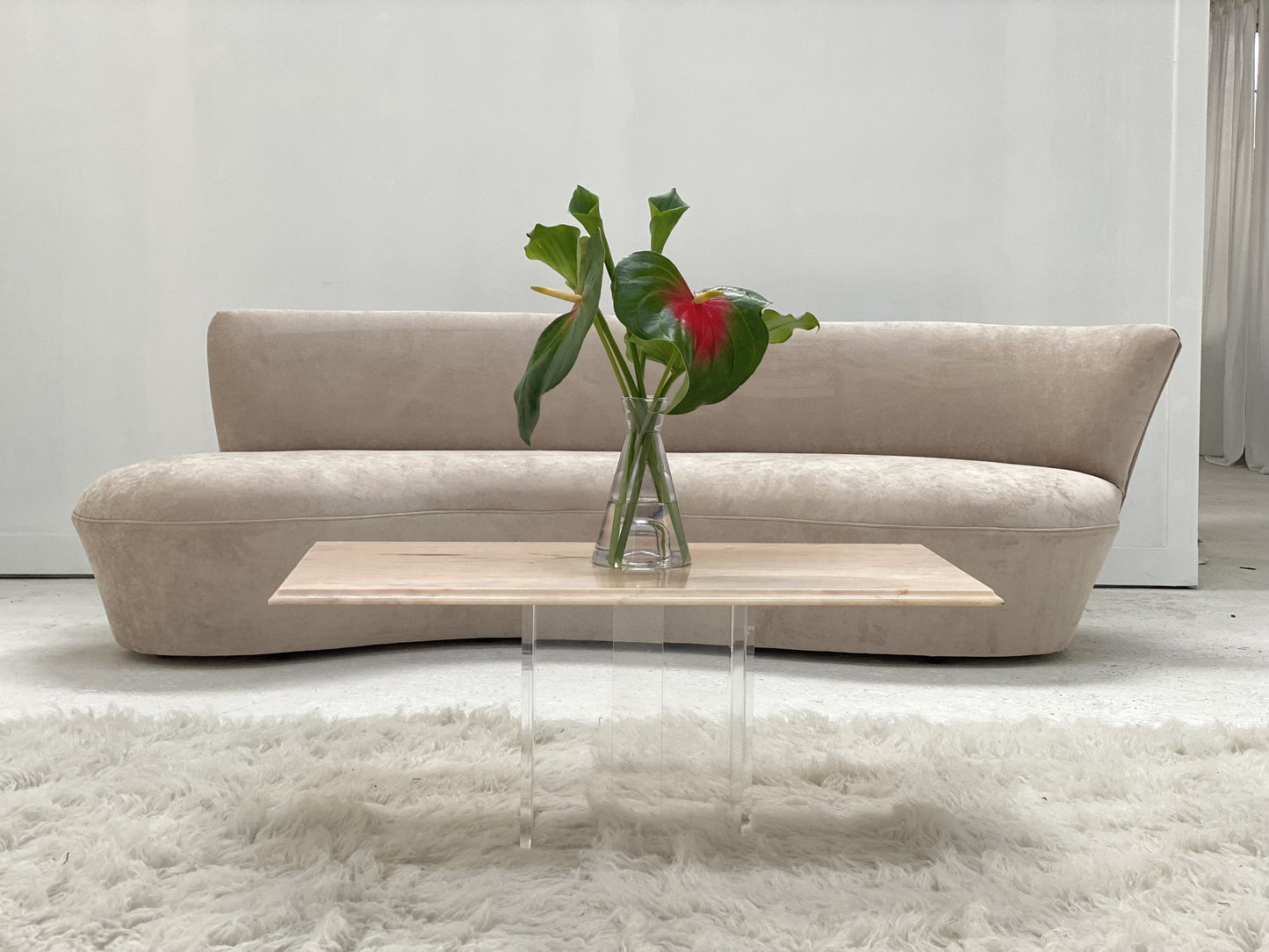 Pink Marble Lucite Floating Coffee Table