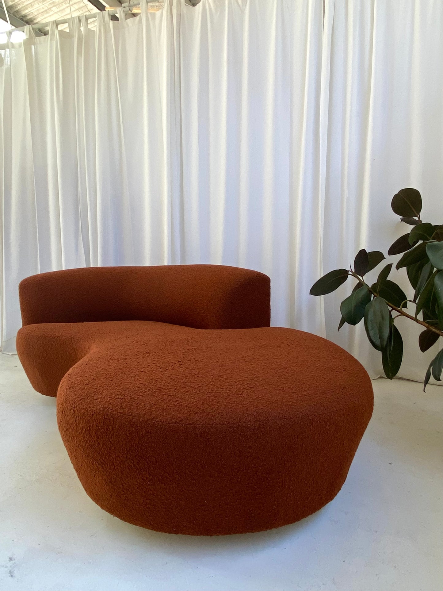 Custom Rust Boucle Serpentine Sofa