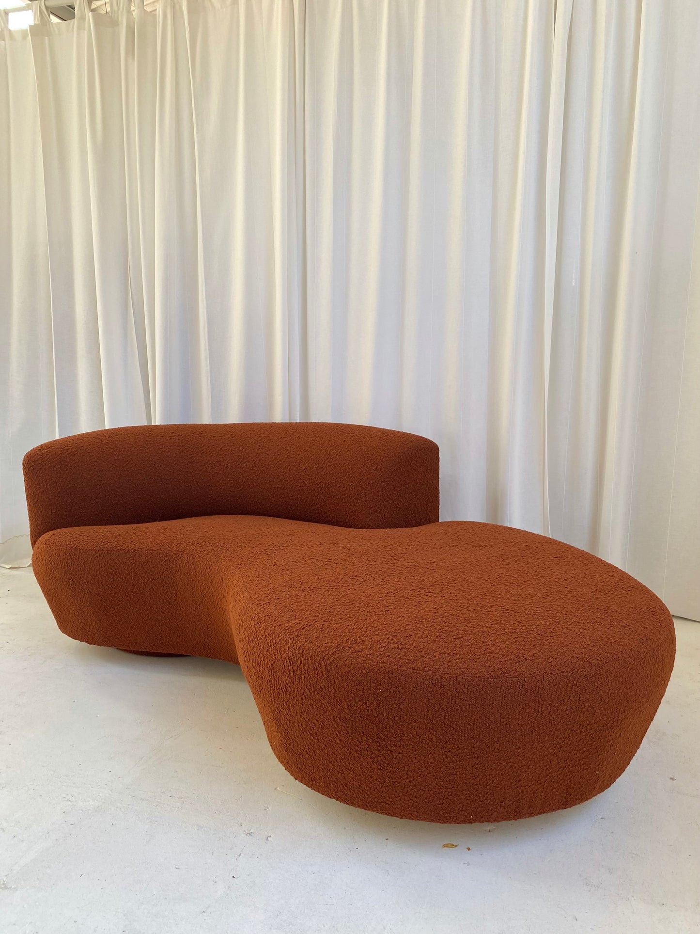 Custom Rust Boucle Serpentine Sofa