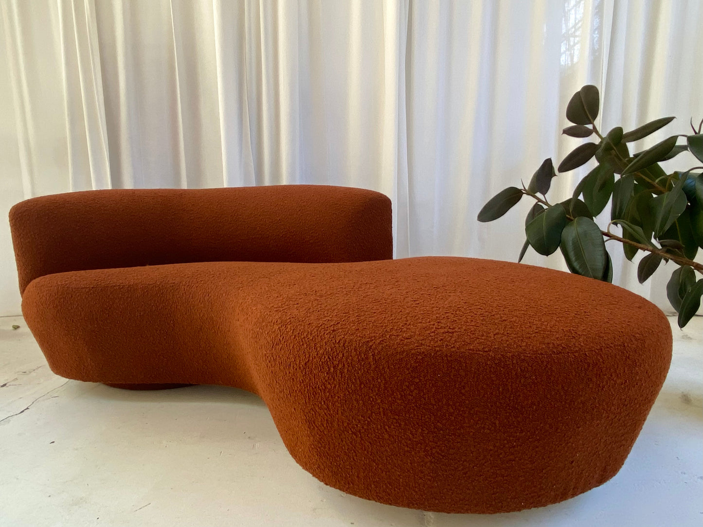 Custom Rust Boucle Serpentine Sofa